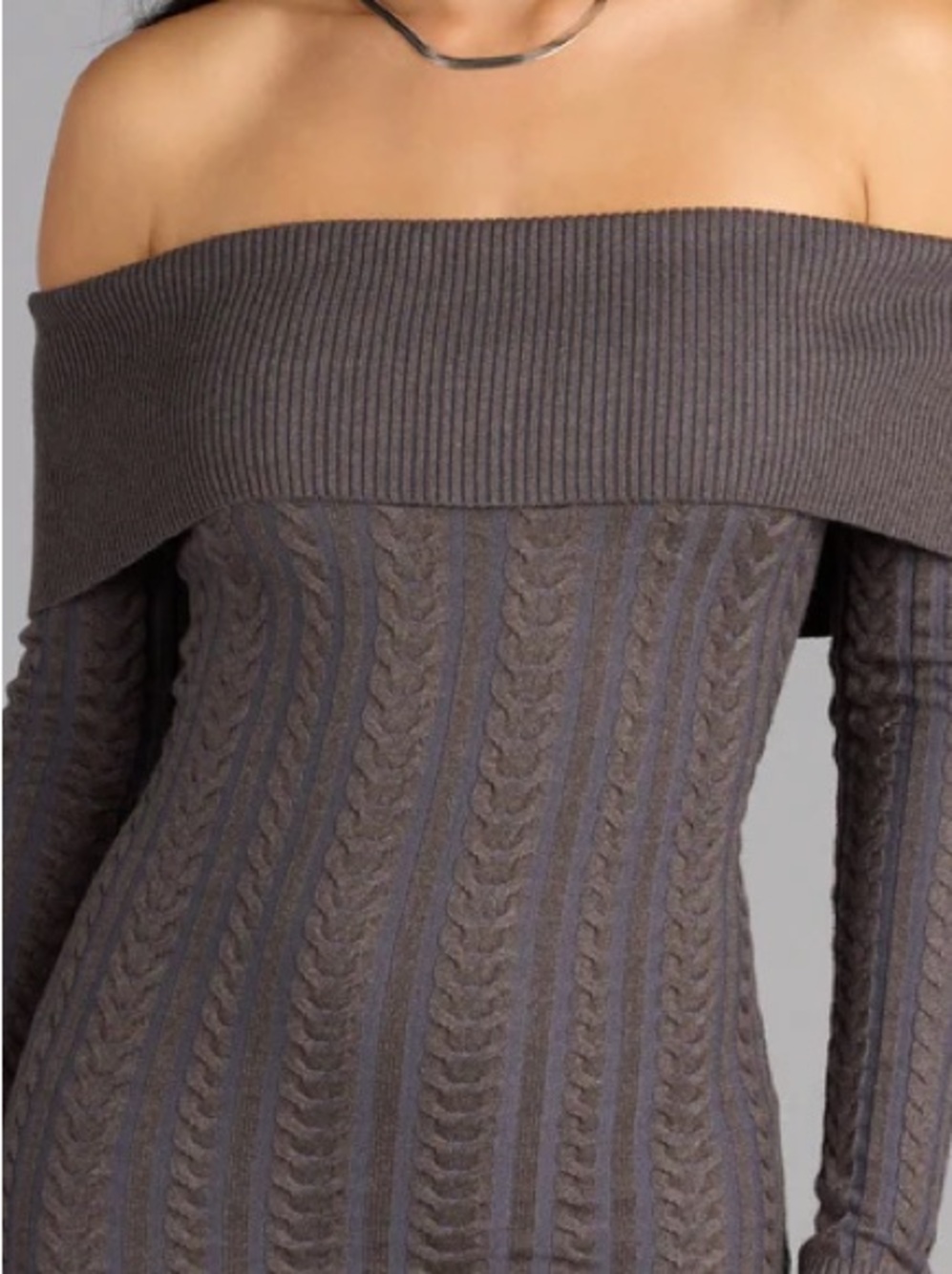 Windsor Off-the-Shoulder Cable Knit Dress in Charcoal Gray